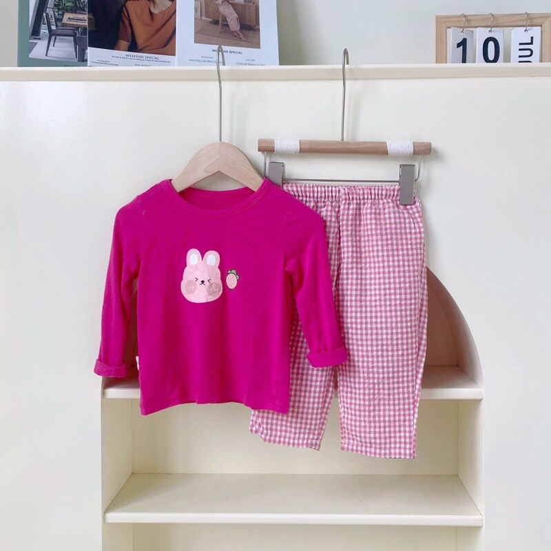 Bộ dài tay thu đông cho bé trai và bé gái, áo cotton quần kẻ thô BK56