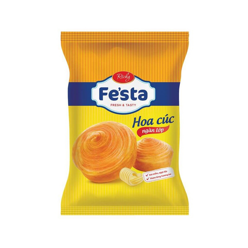Bánh mì hoa cúc Ngàn lớp Fe’sta Richy túi 3 bánh 40g.Mềm ,tươi ngon và dễ ăn