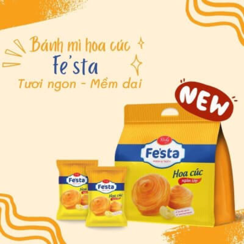 Bánh mì hoa cúc Ngàn lớp Fe’sta Richy túi 3 bánh 40g.Mềm ,tươi ngon và dễ ăn