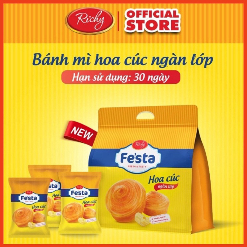 Bánh mì hoa cúc Ngàn lớp Fe’sta Richy túi 3 bánh 40g.Mềm ,tươi ngon và dễ ăn