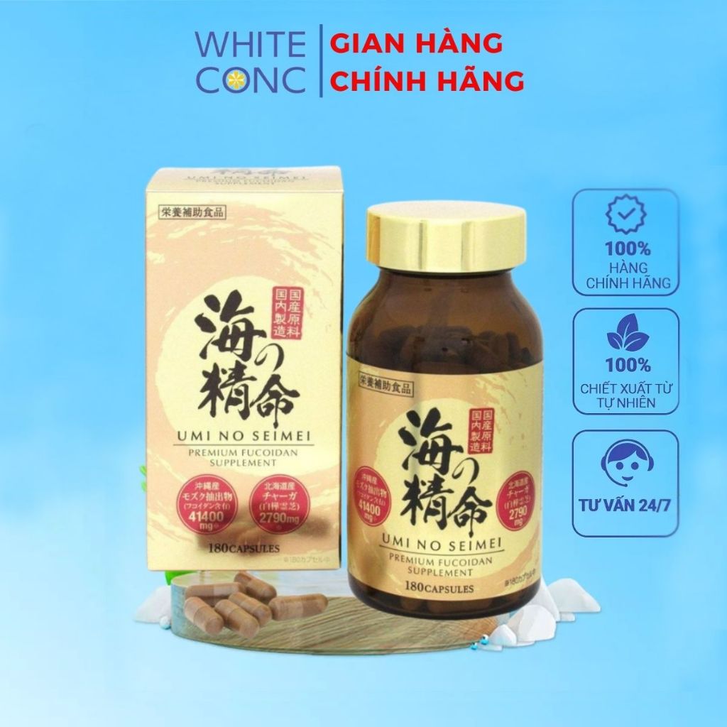 Viên uống tảo Fucoidan nấm chaga Nhật Bản, Fucoidan Umi No Seimei hỗ trợ ung thư 180 viên