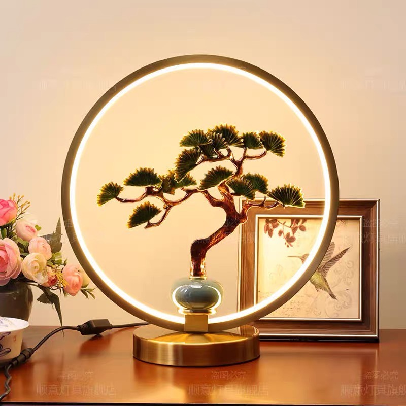 Đèn bàn Hoa Mộc Lan hiện đại trang trí ấm áp và lãng mạn - Đèn LED cảm ứng phòng ngủ cây thông bonsai sáng tạo
