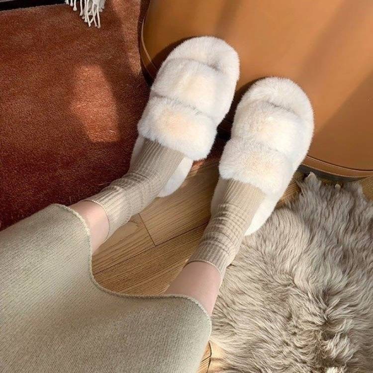 Dép lông đế dày cho nữ thích hợp đi ngoài trời mùa thu đông, đi êm chân, gót cao 5cm