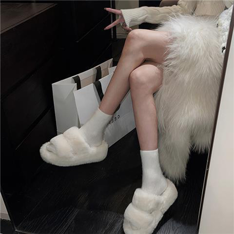 Dép lông đế dày cho nữ thích hợp đi ngoài trời mùa thu đông, đi êm chân, gót cao 5cm