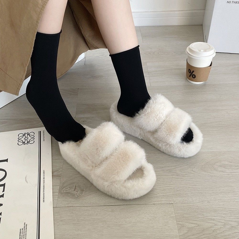 Dép lông đế dày cho nữ thích hợp đi ngoài trời mùa thu đông, đi êm chân, gót cao 5cm