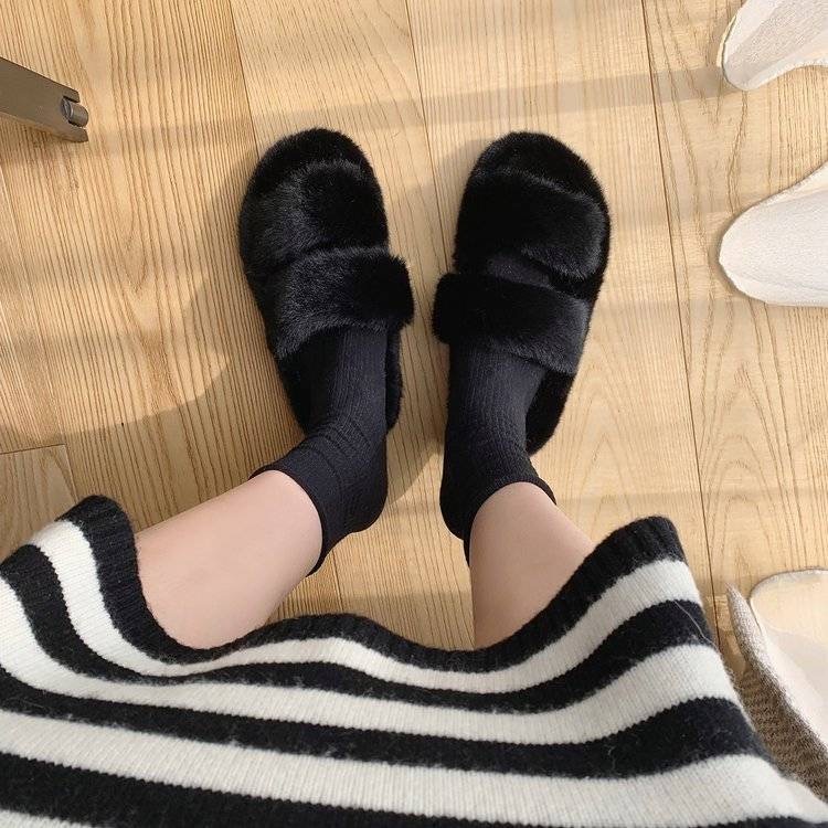 Dép lông đế dày cho nữ thích hợp đi ngoài trời mùa thu đông, đi êm chân, gót cao 5cm