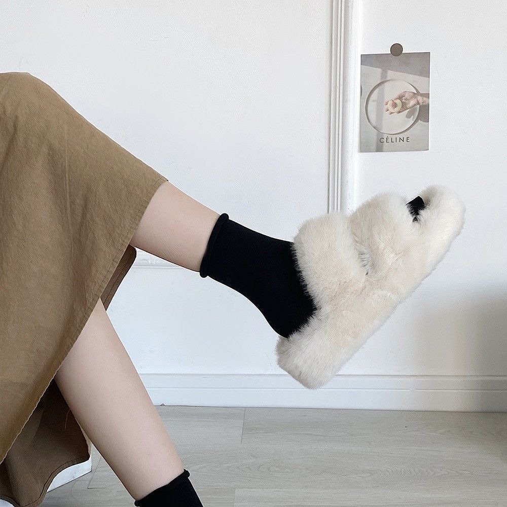 Dép lông đế dày cho nữ thích hợp đi ngoài trời mùa thu đông, đi êm chân, gót cao 5cm