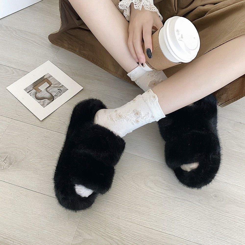 Dép lông đế dày cho nữ thích hợp đi ngoài trời mùa thu đông, đi êm chân, gót cao 5cm