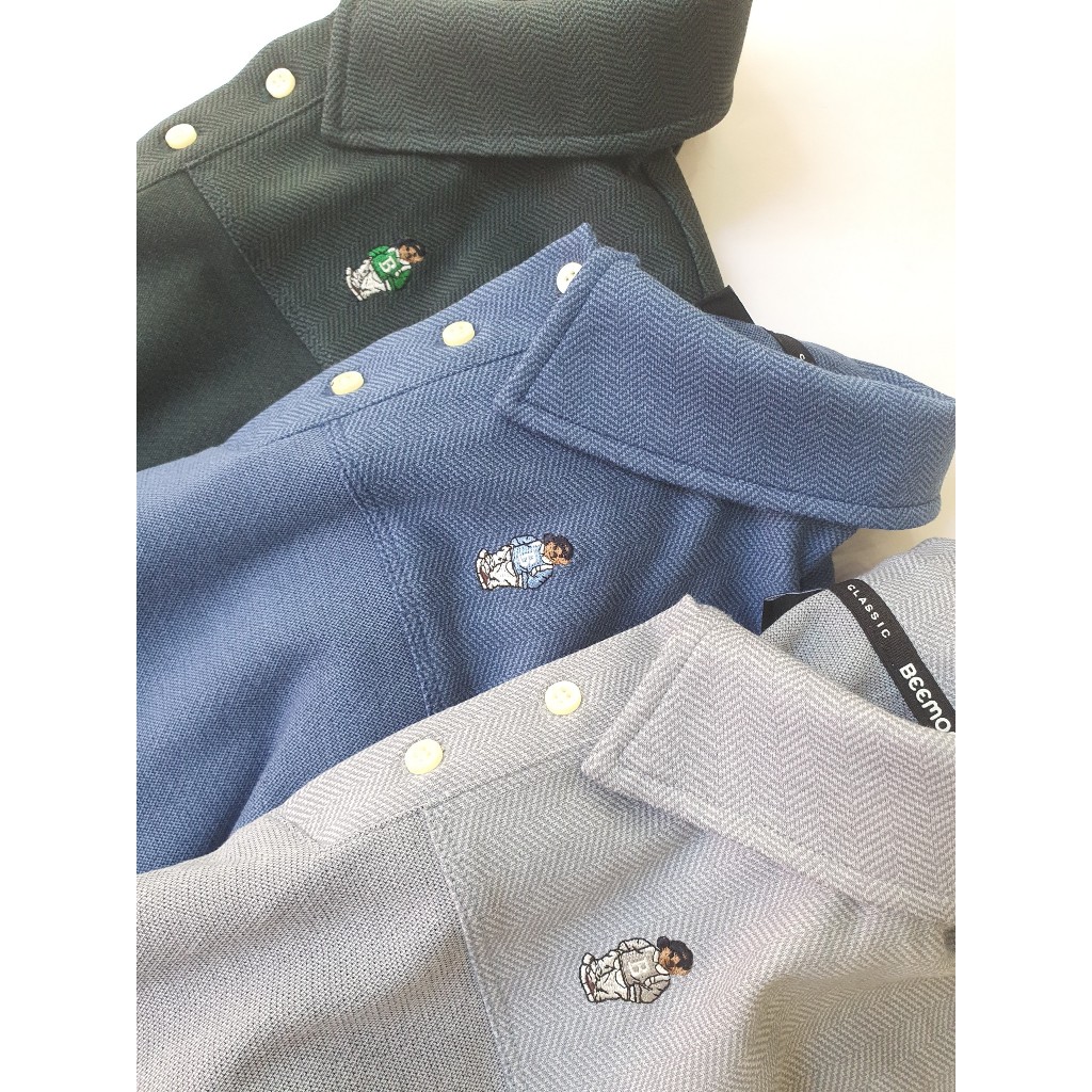 Áo polo dài tay bé trai BeeMon trơn logo gấu ngực