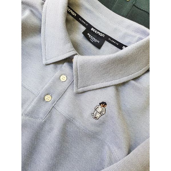 Áo polo dài tay bé trai BeeMon trơn logo gấu ngực