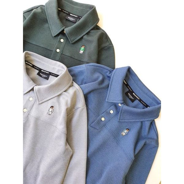 Áo polo dài tay bé trai BeeMon trơn logo gấu ngực