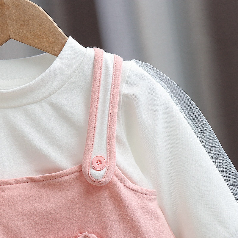 Váy bé gái giả yếm tay dài thun cotton cao cấp phong cách Hàn D902