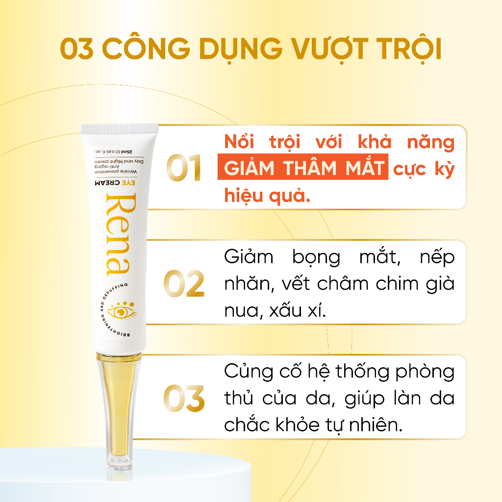 Kem giảm thâm mắt Rena Abera giúp giảm thâm mắt, bọng mắt, nếp nhăn vùng mắt, làm cho vùng da mắt sáng mịn