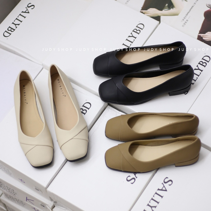 Giày Đế Thấp MEIBAIYI Mũi Vuông Da Mềm Đế Cao 3p QCCC Fullbox