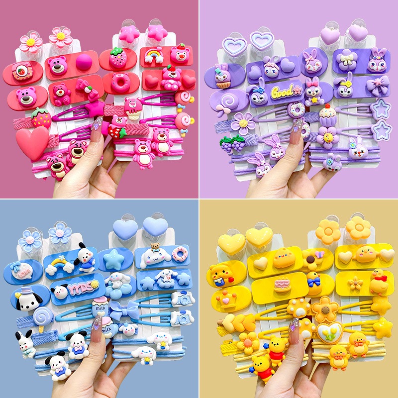 Set 12 kẹp tóc + 2 dây buột tóc phong cách Hàn Quốc đáng yêu cho bé