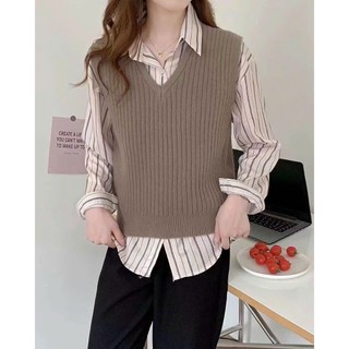 Áo gile len trơn cổ V Petalz phong cách Hàn Quốc G001