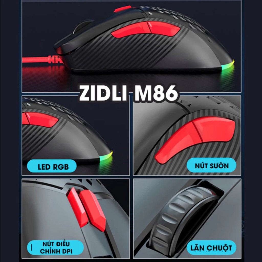 CHUỘT GAMING ZIDLI M80, M85, M86 DPI16000 siêu nhẹ 69G bảo hành 12 tháng