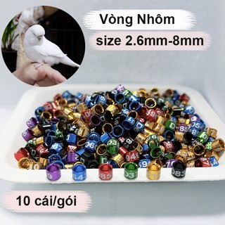 Rẻ🎉Bộ 10 Vòng đeo chân cho chim ốc mít, hút mật, yến hót, Nhẫn đeo chân cho chim vẹt size 2.6mm-8mm có khắc số
