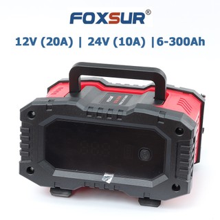 Sạc bình ắc quy foxsur 20a 12v/24v 6ah-300ah sạc bình ô tô xe máy xe tải pin sắt lifepo4 tự ngắt