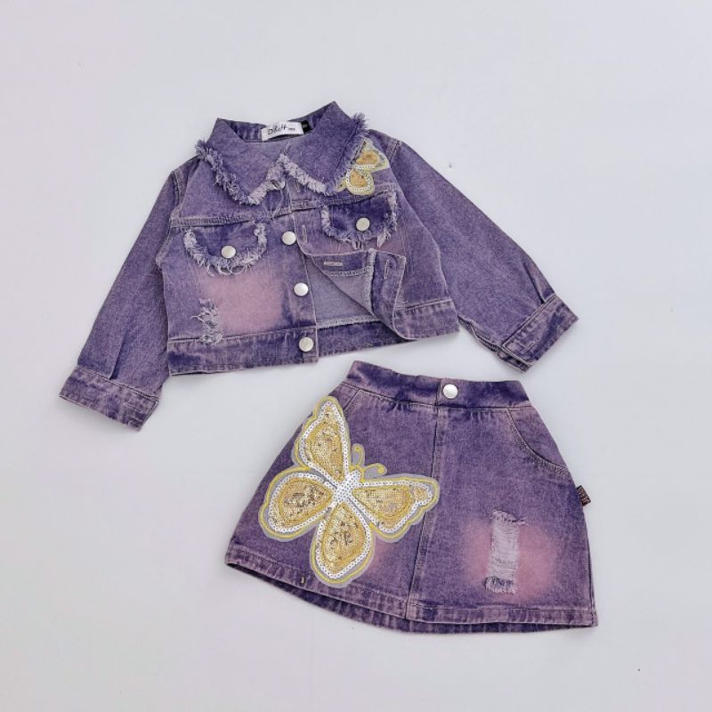 Set   jean mềm đinh hoạ tiết bươm xinh xắn bé gái