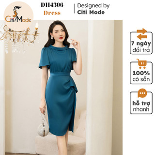 Đầm công sở CITI MODE FASHION thiết kế dáng ôm xanh vạt hông cổ thuyền DH4306