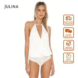 Áo Bodysuit áo liều quần cổ dây sexy lụa trắng Julina jf901
