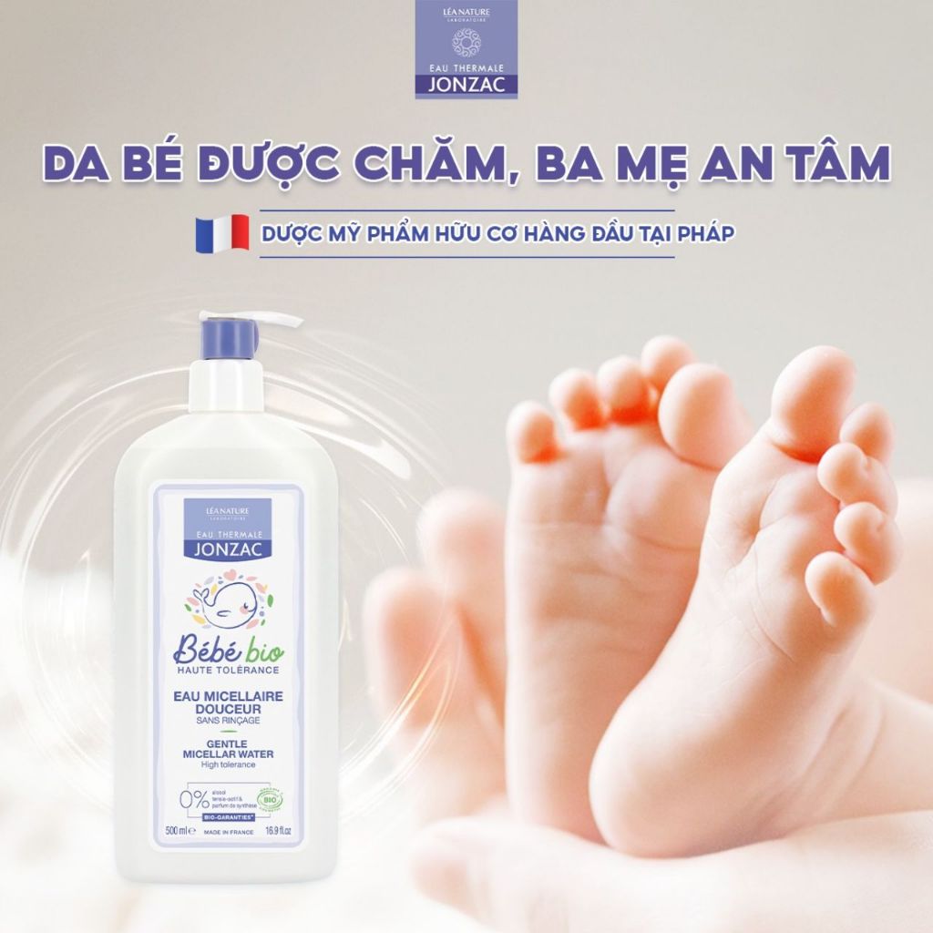 Nước tẩy trang hữu cơ Jonzac cho bé 0m+, dung dịch làm sạch đa năng trẻ em chiết xuất hoa cúc