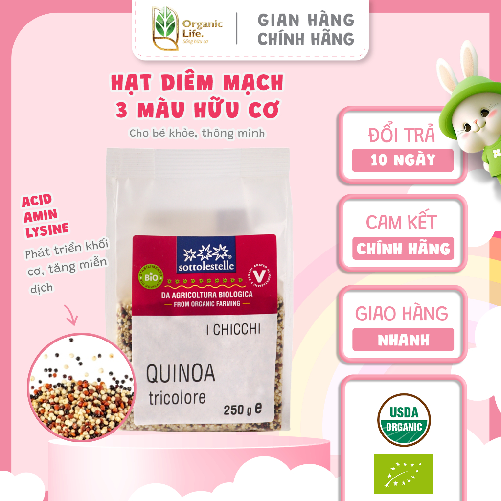 Hạt Diêm Mạch Hữu Cơ Quinoa ORGANIC LIFE Sottolestelle Nhập Khẩu Từ Ý