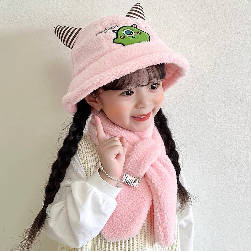 Mũ bucket lông cừu xù mềm cho bé trai bé gái tai nơ dễ thương , phù hợp 3-10 tuổi