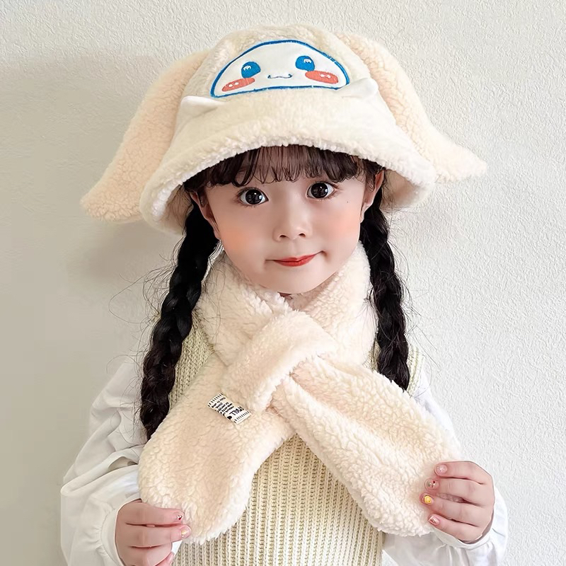Mũ bucket lông cừu xù mềm cho bé trai bé gái tai nơ dễ thương , phù hợp 3-10 tuổi