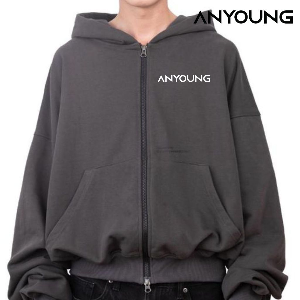 Áo Hoodie Nam Nữ kiểu khóa zip ANYOUNG áo khoác nỉ Form Boxy "LOVE" Hack Dáng Chiều Cao Thời Trang Hàn Quốc AN606