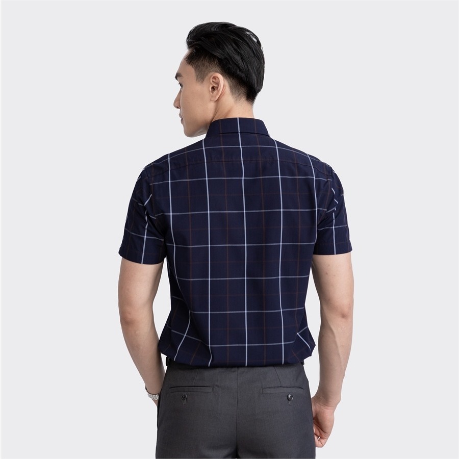 Áo sơ mi nam ngắn tay ARISTINO màu xanh tím than kẻ trắng nam tính, lịch lãm - ASS033S3