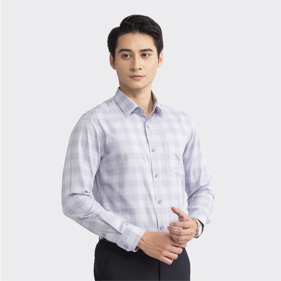 Áo sơ mi nam dài tay ARISTINO dáng suông nhẹ, họa tiết xám kẻ thời thượng, lịch lãm- ALS21502