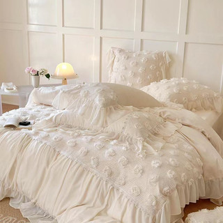 Bộ chăn ga gối Lụa thêu ren hoa hồng tiểu thư 7 món