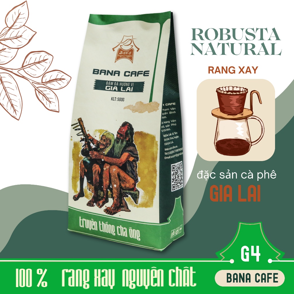 Cà phê Bana Cofe G4 | Cafe rang xay nguyên chất 100% Robusta Natural (Rang bơ pha phin) | Coffee