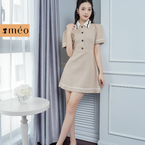 Váy liên nữ Méo shop cổ sơ mi cách điệu chất tweed hàn Mini Kena