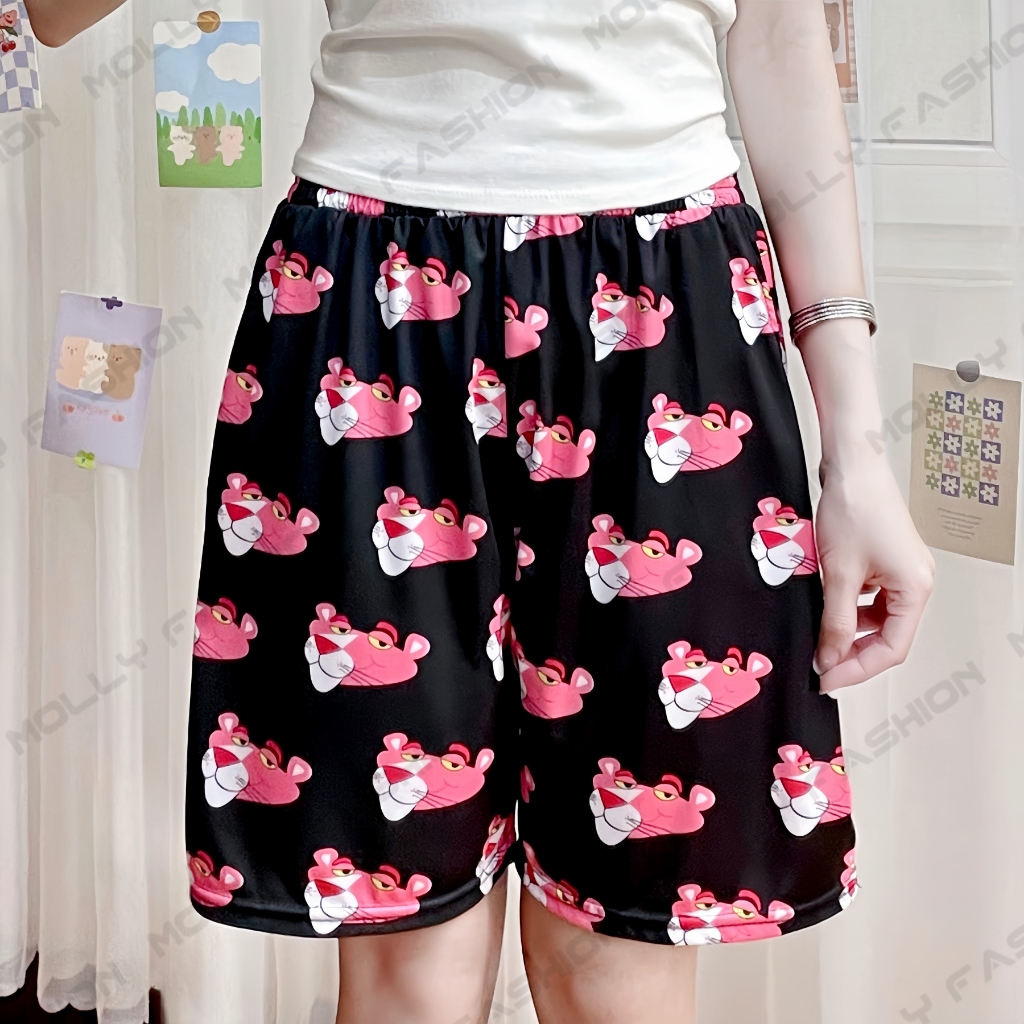 Quần Short hoạt hình Unisex BÁO HỒNG ❤️ Quần đùi nam nữ mặc nhà 38-80kg Molly Fashion | BigBuy360 - bigbuy360.vn