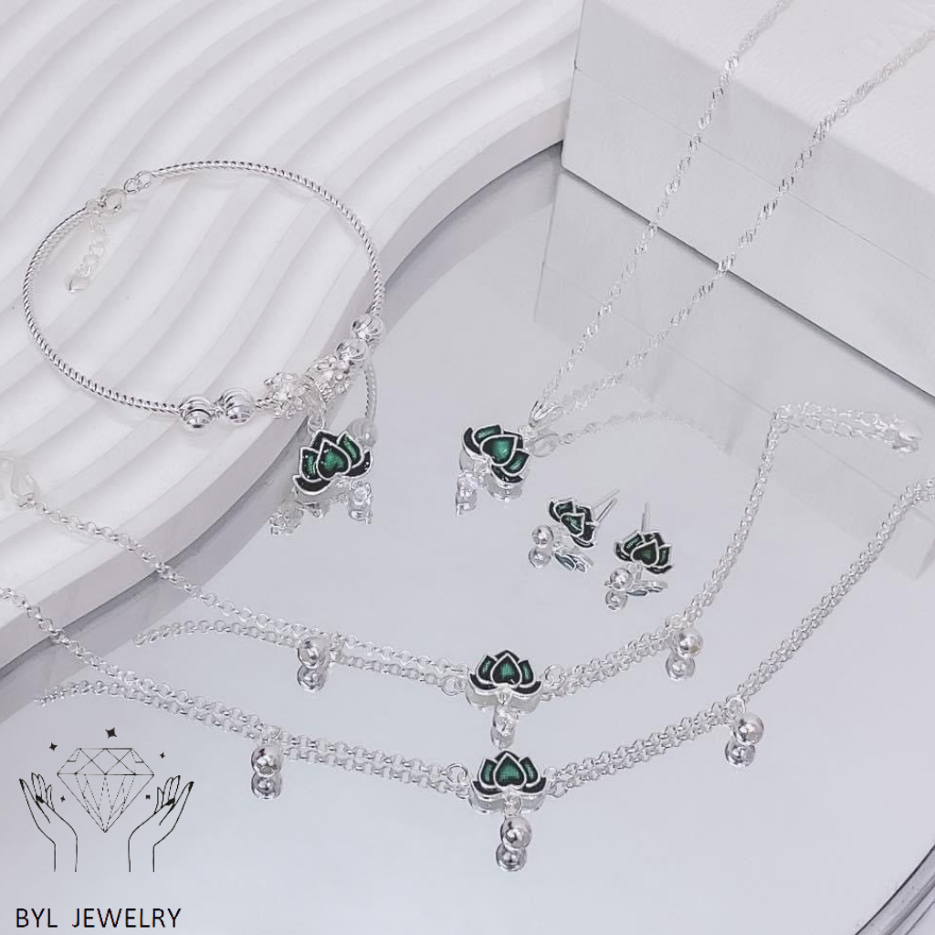 Sét trang sức sen chuẩn bạc ta xanh huyền bí BYL JEWELRY