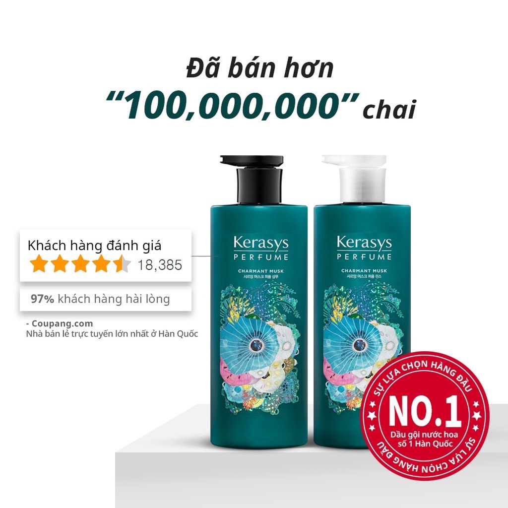 Dầu gội xả dưỡng tóc bóng mượt hương nước hoa Kerasys Charmant Musk 600ML, hương Vani và xạ hương trắng