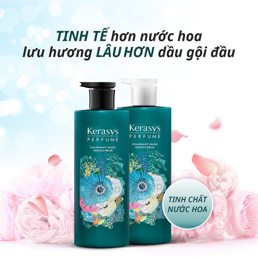 Dầu gội xả dưỡng tóc bóng mượt hương nước hoa Kerasys Charmant Musk 600ML, hương Vani và xạ hương trắng