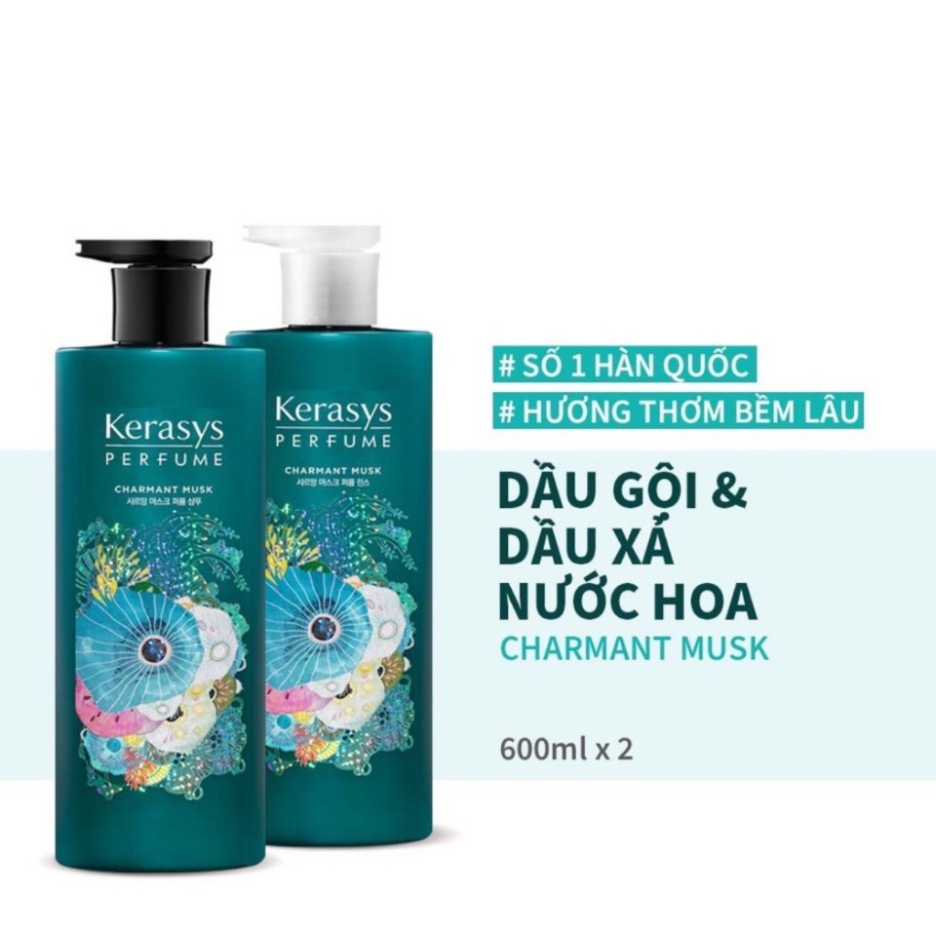 Dầu gội xả dưỡng tóc bóng mượt hương nước hoa Kerasys Charmant Musk 600ML, hương Vani và xạ hương trắng