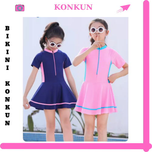 [10-40kg] Đồ bơi bé gái dáng váy áo tắm tay ngắn kèm chân váy phù hợp bé từ 10-40kg KONKUN BG-01
