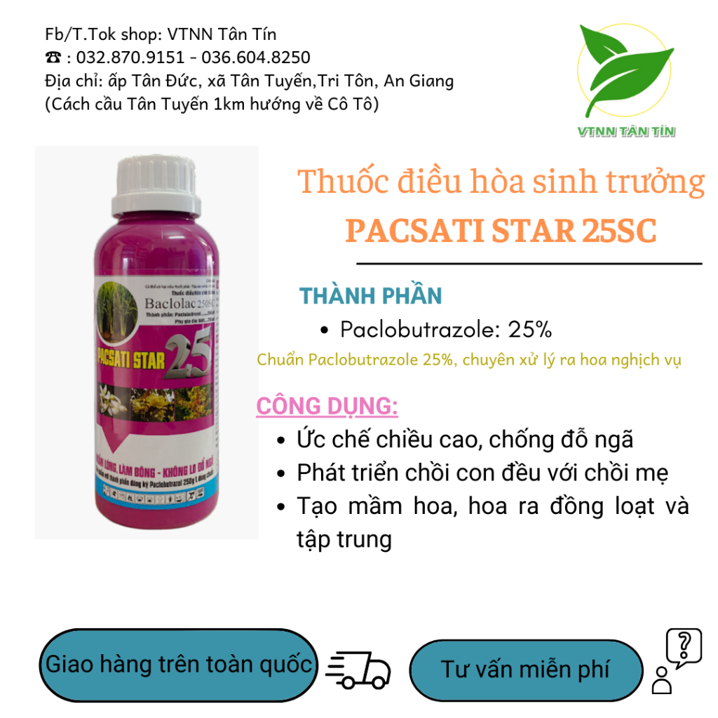 Chất điều hòa sinh trưởng PACSATI STAR 25 - Paclobutrazol chai 500ml