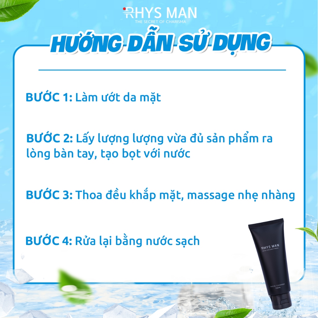 Quà tặng bạn trai Sữa tắm nam 3in1 hương nước hoa & Sữa rửa mặt hương dừa 100ml & Xịt thơm miệng 10ml RHYS MAN