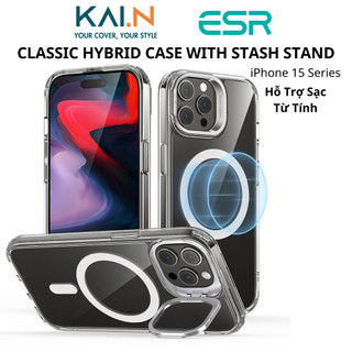Ốp lưng dành cho iphone 15 pro max / iphone 15 pro, esr classic hybrid case with stash stand - hàng chính hãng