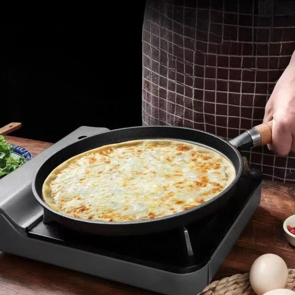 Chảo gang làm pizza, bánh xèo size 20cm chống dính/ Chảo làm bánh tiện lợi tại nhà