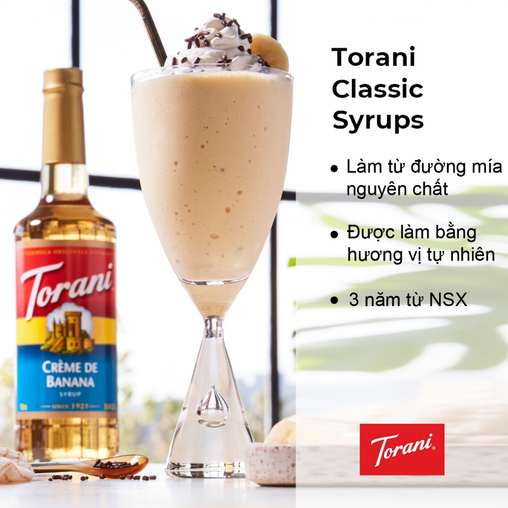 Siro Pha Chế Vị Kem Chuối Torani Classic Cream De Banana Syrup 750ml Mỹ