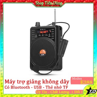 Máy trợ giảng không dây E388 có 2 micro đi kèm là có dây và không dây hỗ trợ bluetooth USB - thẻ nhớ TF - đài FM