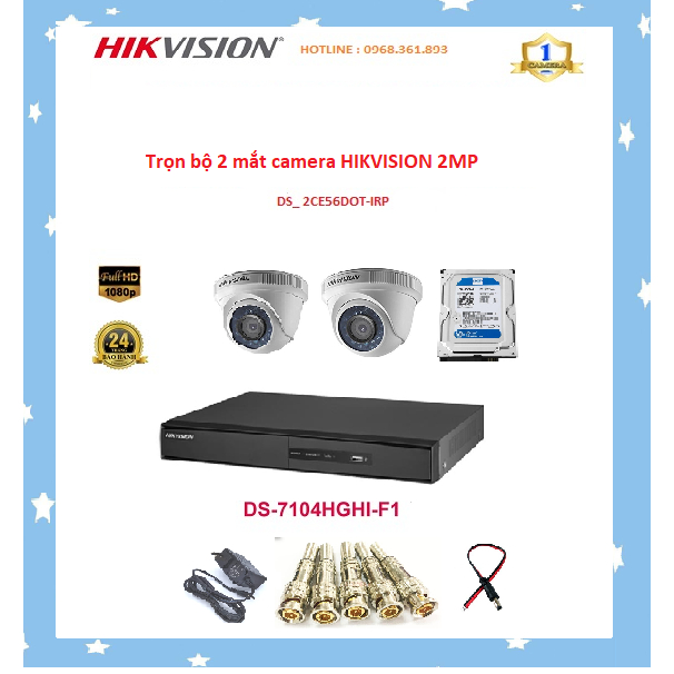 Bộ Camera giám sát HIKVISION 2.0MP | Full HD 1080P | Có Micro thu âm chính hãng | Bảo hành 24 tháng