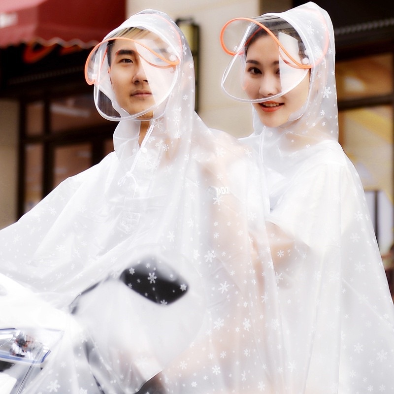 Áo mưa 2 đầu và 1 đầu hoạ tiết bông tuyết, áo mưa trùm đi xe có bao trùm gương vải dày cao cấp chống thấm tốt kèm túi